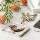 Vintager Rooster Monogram Square Schlüsselanhänger (Seite)