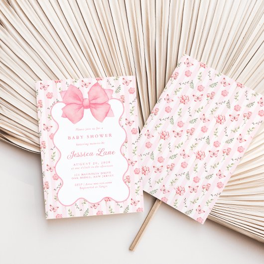 Vintager rosa Bow Elegante Rose Kinderdusche Einladung
