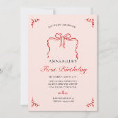 Vintager Rosa Bow Floral Elegante Geburtstag Einladung (Vorderseite)