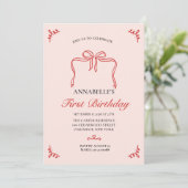 Vintager Rosa Bow Floral Elegante Geburtstag Einladung (Stehend Vorderseite)