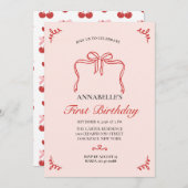 Vintager Rosa Bow Floral Elegante Geburtstag Einladung (Vorne/Hinten)