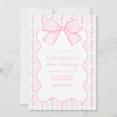 Vintager Rosa Bow Floral Elegante Geburtstag Einladung (Vorderseite)