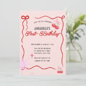 Vintager Rosa Bow Floral Elegante Geburtstag Einladung (Stehend Vorderseite)