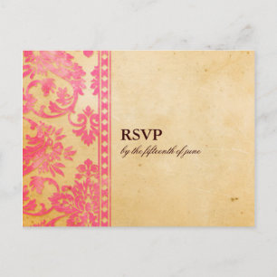 Vintager rosa Damask Spitzen-RSVP Einladungspostkarte