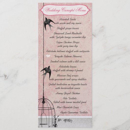 Vintager rosa Damaskus-Vogelkäfig Save the Date Menükarte (Vorderseite)