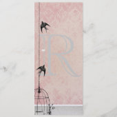 Vintager rosa Damaskus-Vogelkäfig Save the Date Menükarte (Rückseite)