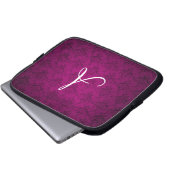 Vintager rosa Damast des Monogramms Laptopschutzhülle (Vorne Knopf)