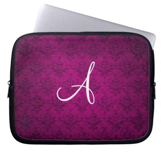Vintager rosa Damast des Monogramms Laptopschutzhülle (Vorderseite)