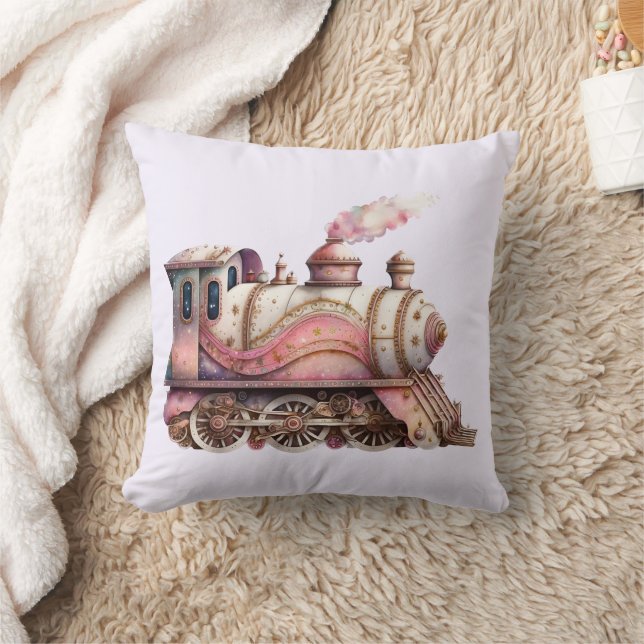 Vintager rosa Dampfzug Kissen (Decke)