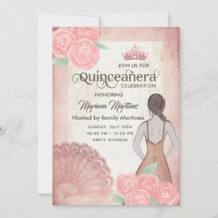Vintager Rosa-Handventilator Rose tiara Quince Einladung