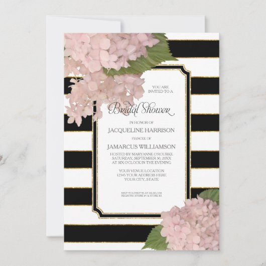 Vintager rosa Hydrangea-nobles modernes Brautparty Einladung (Vorderseite)