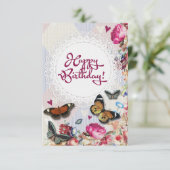 Vintager Rosa Korallenschmetterling Geburtstag Karte (Stehend Vorderseite)