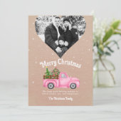 Vintager rosa LKW Weihnachtsbaum Foto Feiertagskarte (Stehend Vorderseite)