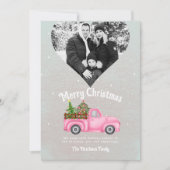 Vintager rosa LKW Weihnachtsbaum Foto Feiertagskarte (Vorderseite)