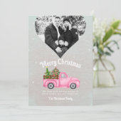 Vintager rosa LKW Weihnachtsbaum Foto Feiertagskarte (Stehend Vorderseite)
