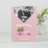 Vintager rosa LKW Weihnachtsbaum Foto Feiertagskarte (Stehend Vorderseite)