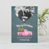 Vintager rosa LKW Weihnachtsbaum Foto Feiertagskarte (Stehend Vorderseite)