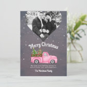 Vintager rosa LKW Weihnachtsbaum Foto Feiertagskarte (Stehend Vorderseite)