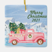 Vintager rosa LKW Weihnachtsschmuck (Vorderseite)