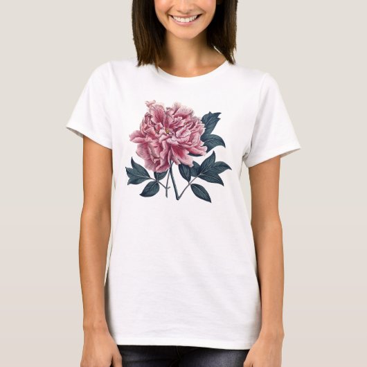 Vintager rosa Pfingstrosen-T - Shirt (Vorderseite)