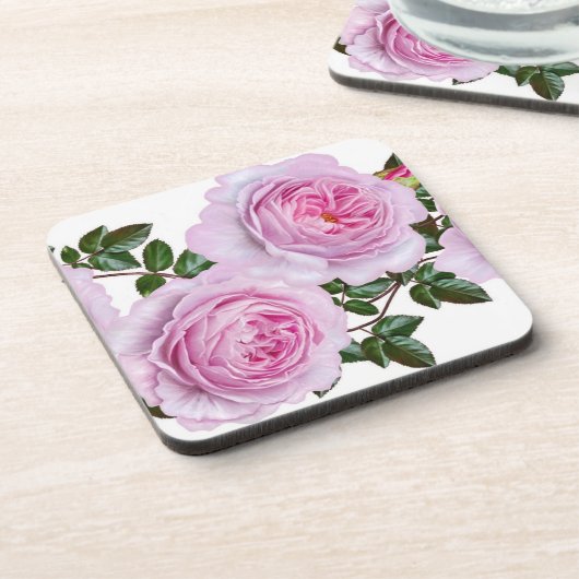 Vintager rosa Pfingstrosen-Untersetzer Getränkeuntersetzer (Linke Seite)