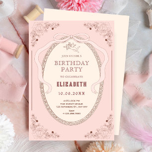 Vintager, rosa, romantischer Geburtstag Einladung