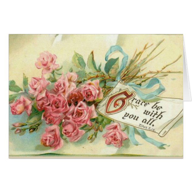 Vintager rosa Rosen-Blumenscripture-Vers (Vorderseite (Horizontal))
