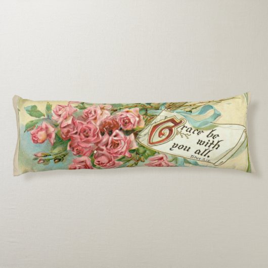 Vintager rosa Rosen-Blumenscripture-Vers Seitenschläferkissen (Rückseite)