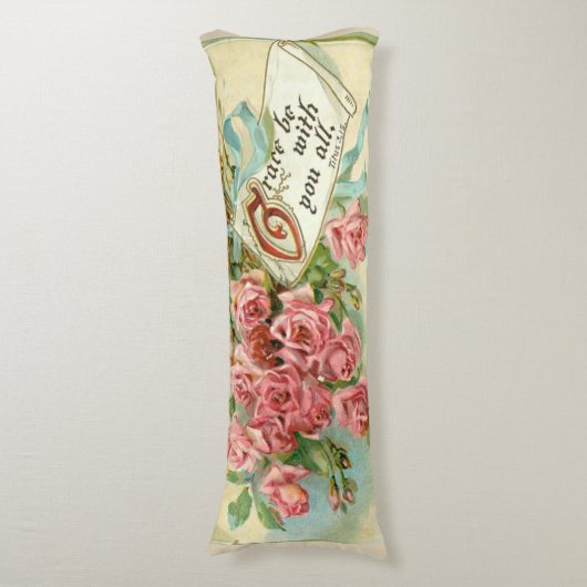 Vintager rosa Rosen-Blumenscripture-Vers Seitenschläferkissen (Vorderseite Vertikal)