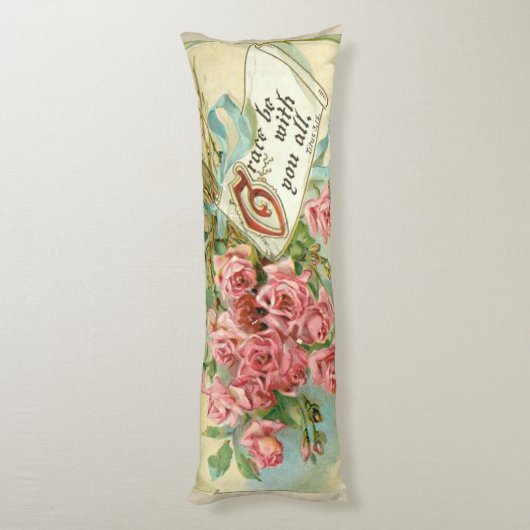 Vintager rosa Rosen-Blumenscripture-Vers Seitenschläferkissen (Rückseite (Vertikal))