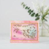 Vintager Rosa Santa Sleigh mit Rentier Weihnachten (Stehend Vorderseite)