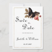 Vintager Rosa-Schmetterling Save the Date Einladung (Vorderseite)