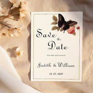 Vintager Rosa-Schmetterling Save the Date Einladung