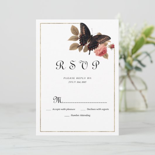 Vintager Rosa-Schmetterling-UAWG Einladung (Stehend Vorderseite)