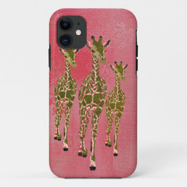 Vintager rosa u. olivgrüner Rosen-Giraffen iPhone 11 Hülle