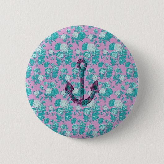 Vintager rosa und blauer mit Blumenanker Button (Vorderseite)