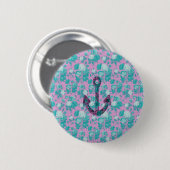 Vintager rosa und blauer mit Blumenanker Button (Vorne & Hinten)