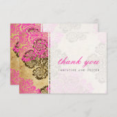 Vintager rosa und brauner Damast Dankeschön Karte (Vorne/Hinten)