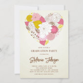 Vintager Rosa und Gelbblütenherz Abschluss Einladung (Vorderseite)