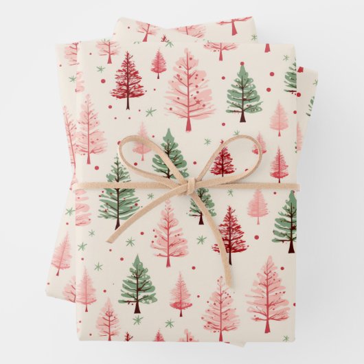 Vintager Rosa Weihnachtsbaum Geschenkpapier Set (Beispiel)