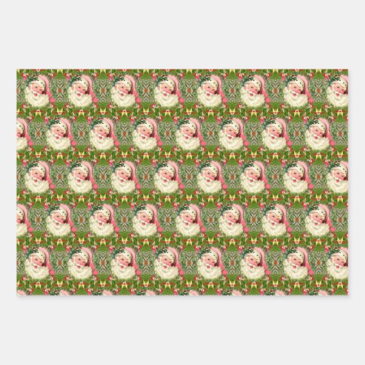 Vintager rosa Weihnachtsmann Geschenkpapier Set (Vorderseite)