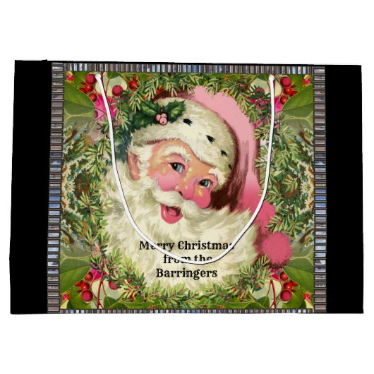 Vintager rosa Weihnachtsmann Große Geschenktüte (Rückseite)