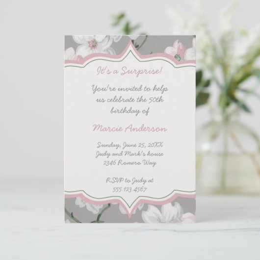 Vintager rosa weißer Hartriegel-BlumenParty Einladung (Stehend Vorderseite)