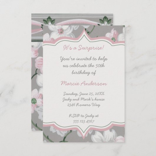 Vintager rosa weißer Hartriegel-BlumenParty Einladung (Vorne/Hinten)