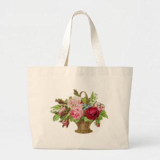 Vintager Rosen-Blumen-Korb Jumbo Stoffbeutel