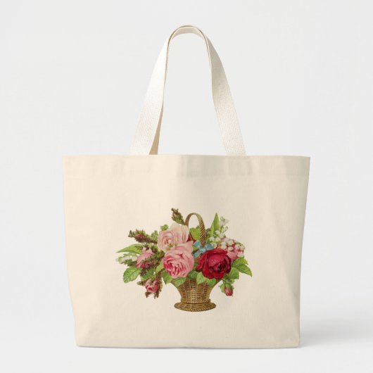 Vintager Rosen-Blumen-Korb Jumbo Stoffbeutel (Vorne)