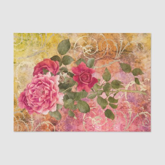 Vintager Rosen-rosa Golddamast-Blumenmuster Seidenpapier (Vorderseite)