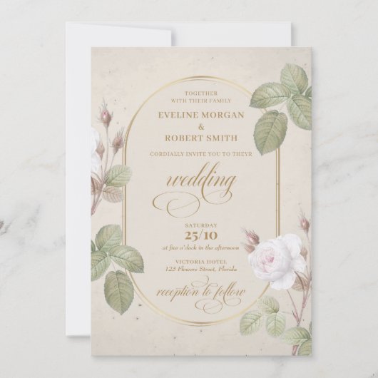 Vintager Rosengarnelenbogen Einladung (Vorderseite)