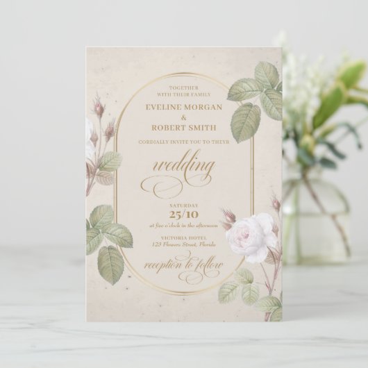 Vintager Rosengarnelenbogen Einladung (Stehend Vorderseite)