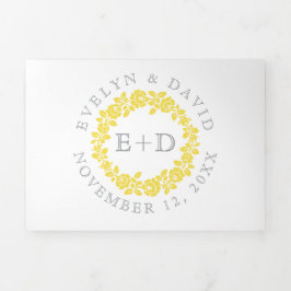 Vintager Rosenkranz, Hochzeit mit grauem Text Dreifach Gefaltete Einladung